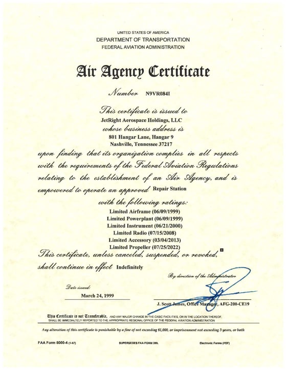 Repair Station Certificate
